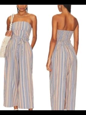 Free People Strapless Wide-Leg Striped Jumpsuit